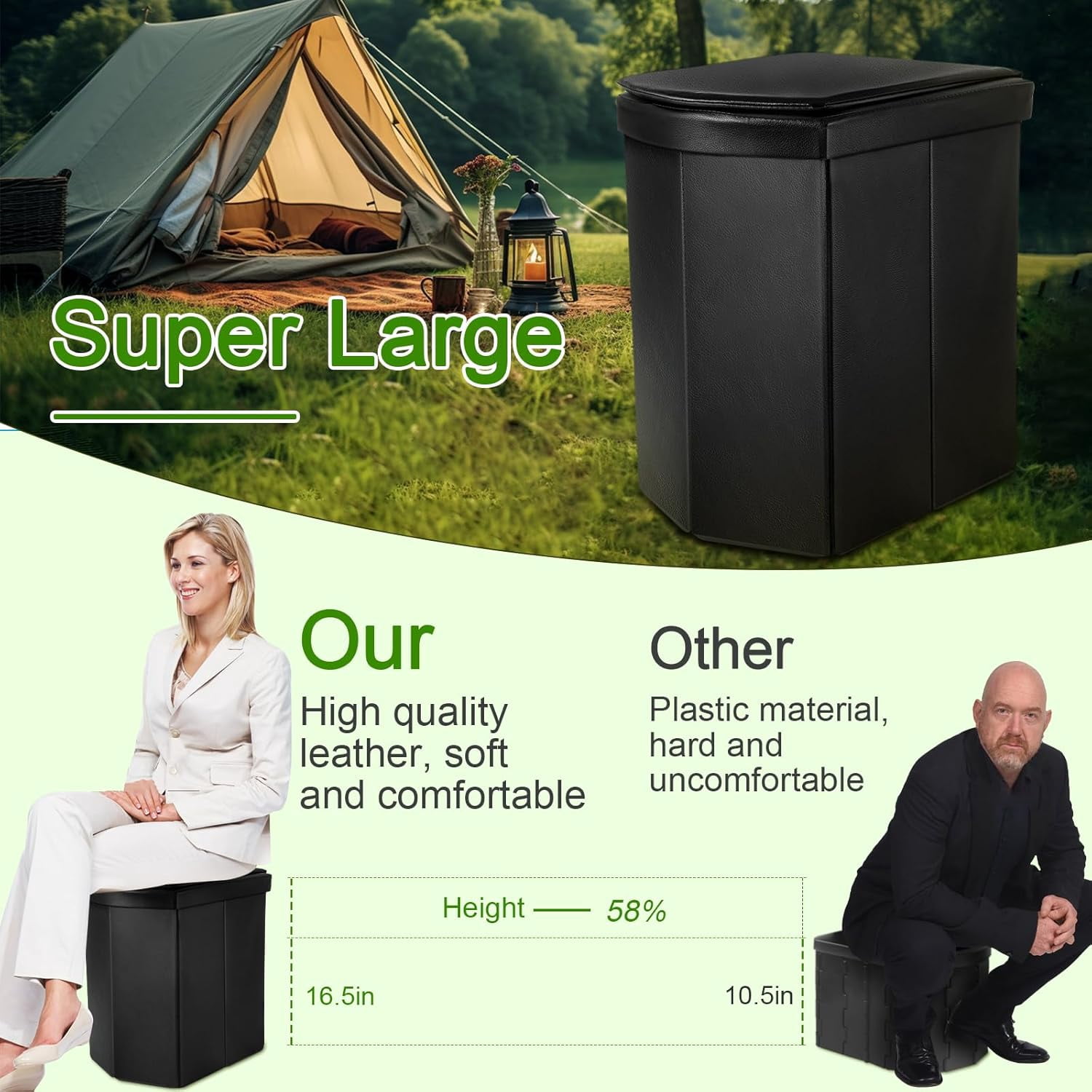 Portable Toilet for Adults, 16.5" XL Portable Toilet for Camping, Camping Toilet with Lid, Camp Toilet with Handbag,Portable Potty For Indoor, Outdoor, And Emergency Use