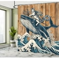 thumbnail image 2 of Ambesonne Nautical Shower Curtain, Hero Cat Riding a Whale, 69"Wx70"L, Pale Caramel and Petrol Blue, 2 of 4