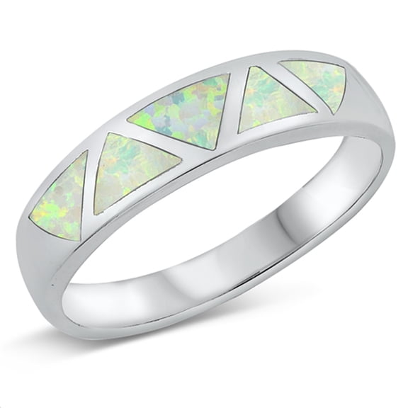 CHOOSE YOUR COLOR White Simulated Opal Boho Triangle Ring .925 Sterling Silver Band CZ Female Size 8