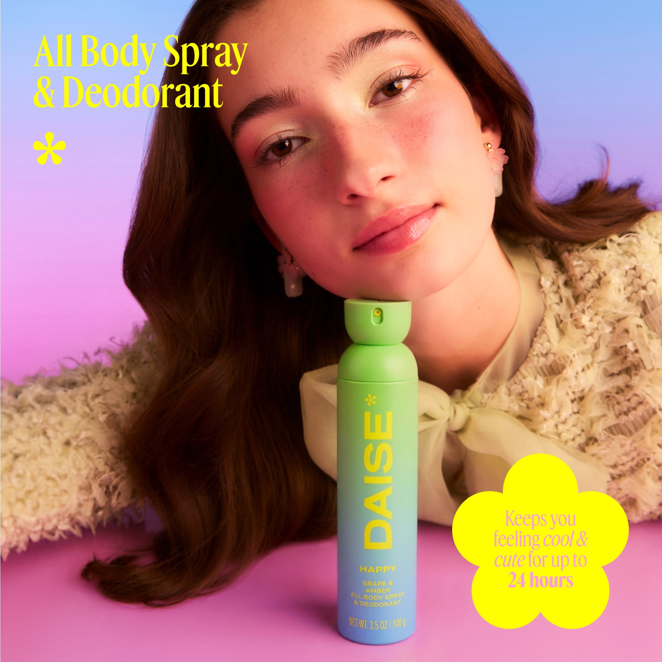 DAISE Spray et déodorant pour tout le corps Happy Daise en raisin et ambre pour une fraîcheur de 24 heures, 3.5 oz/120 mL