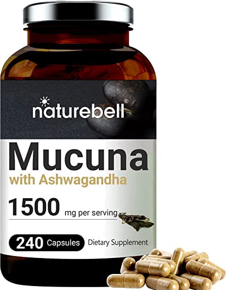 Triple Strength Mucuna Pruriens, 30% Natural L-Dopa, 1500mg with 75mg Ashwagandha, 240 Capsules