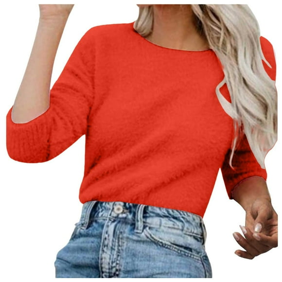 HCURIBAD Soft Sweaters for Women Clearance! Fuzzy Sweater for Women Cowl Neck Long Sleeve Sweaters Women's Fashionable Loose Fuzzy Jumper Sweater Pullovers, Mohair Sweater for Women Red 3XL