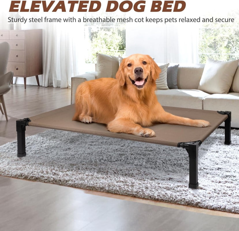 Elevated Dog Bed with Chew Proof Washable Breathable Mesh and Metal Frame, Portable No-Slip Feet for Outdoor or Indoor Use