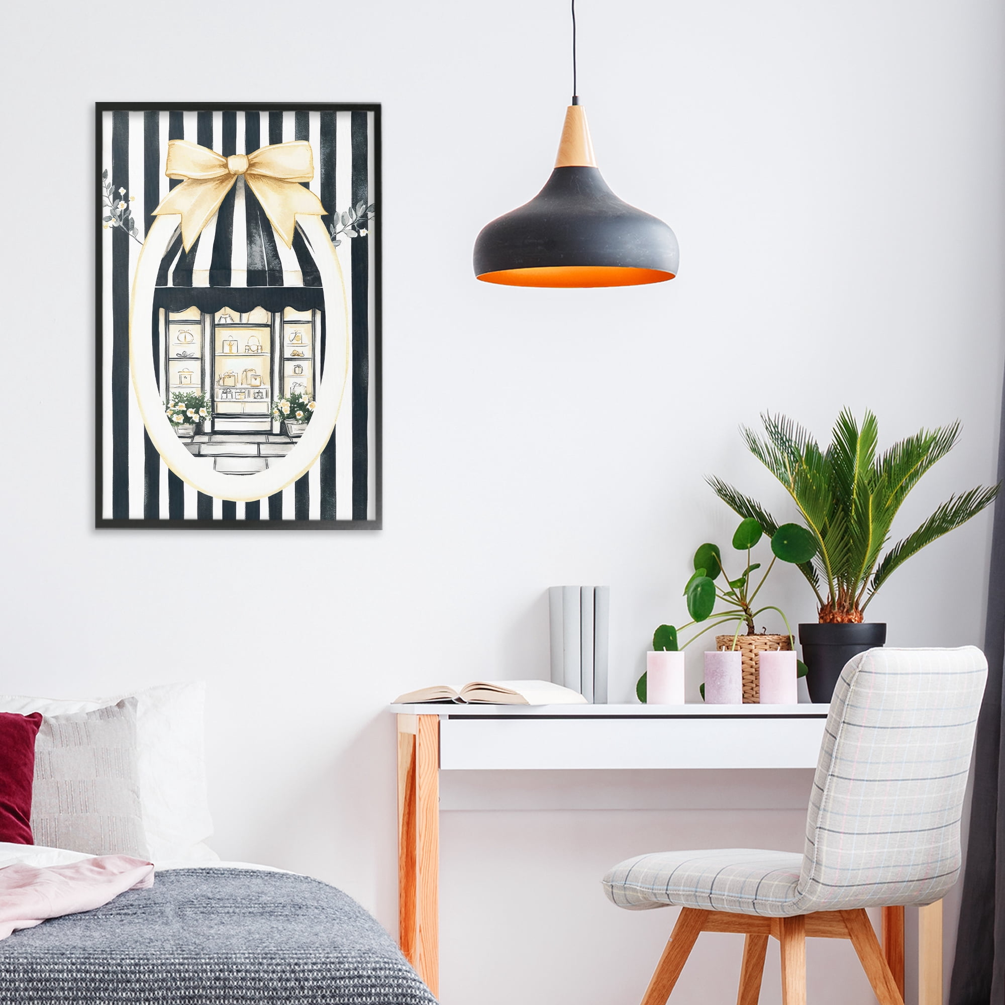 Stupell Industries Maison Striped Boutique Window Black Framed Giclee Art, design by Petal Prints Design