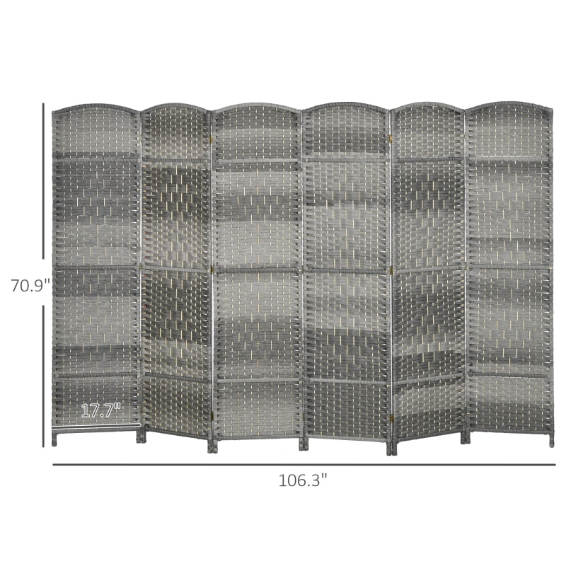 Alvantor 6-Panel Folding Privacy Screen, Freestanding Room Divider with PP Woven Panels 94.5"x70.9" Mixed Gray