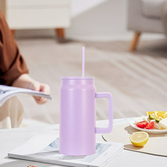 Stainless Steel Vacuum Insulated Travel Mug with Handle Leak Proof Lid Metal Coffee Cup with Straw Double Wall Hot Cold Drink Thermal Portable for Office School Car Outdoor Gift