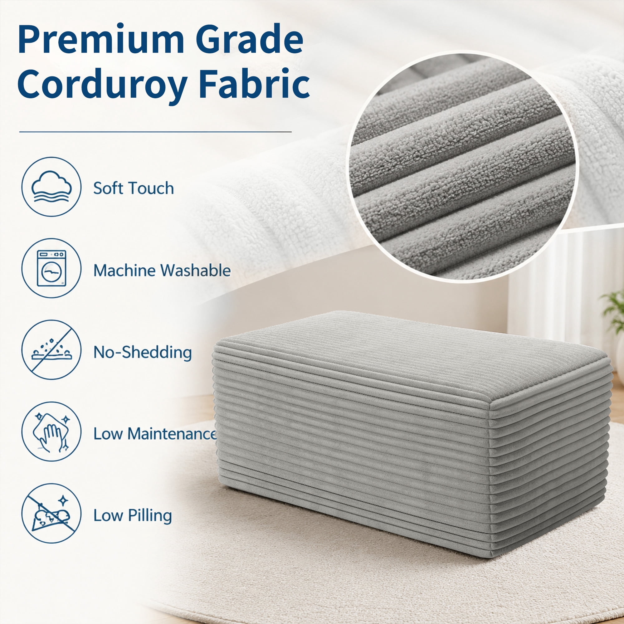 IDEALSOUL Corduroy Ottoman, Rectangle Ottoman Foot Rest for Couch, Oversized Modular Sectional Sofa Stool, Extra Seating & Coffee Table for Sofa, Cloud Foot Rest Foam Support, No Assembly Required