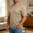 thumbnail image 5 of Big and Tall Shirts for Men Short Sleeve Crew Neck Summer Shirts Moisture Wicking Casual Basic Mens T-Shirts Khaki L, 5 of 6