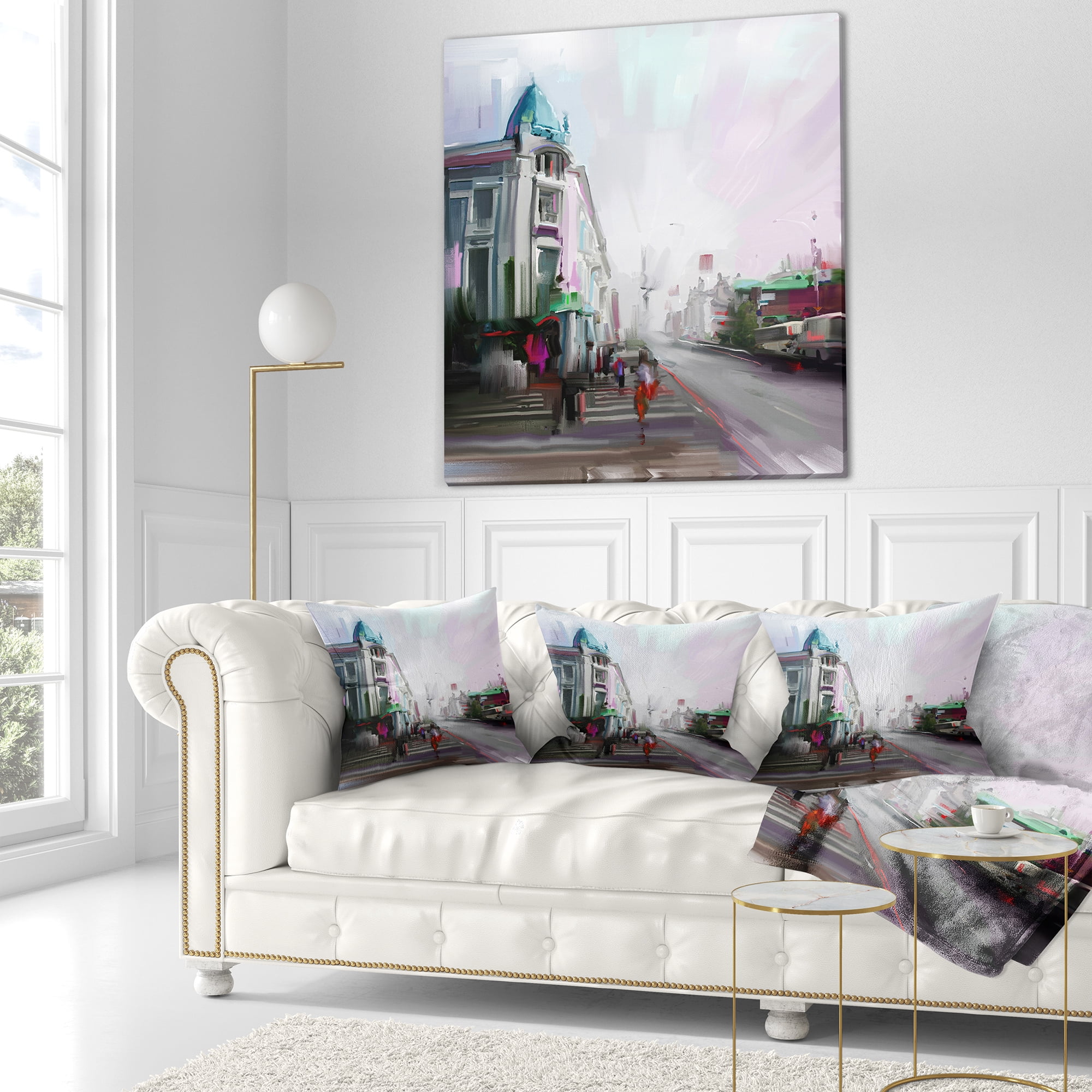 Designart City Street - Cityscape Throw Pillow - 18x18