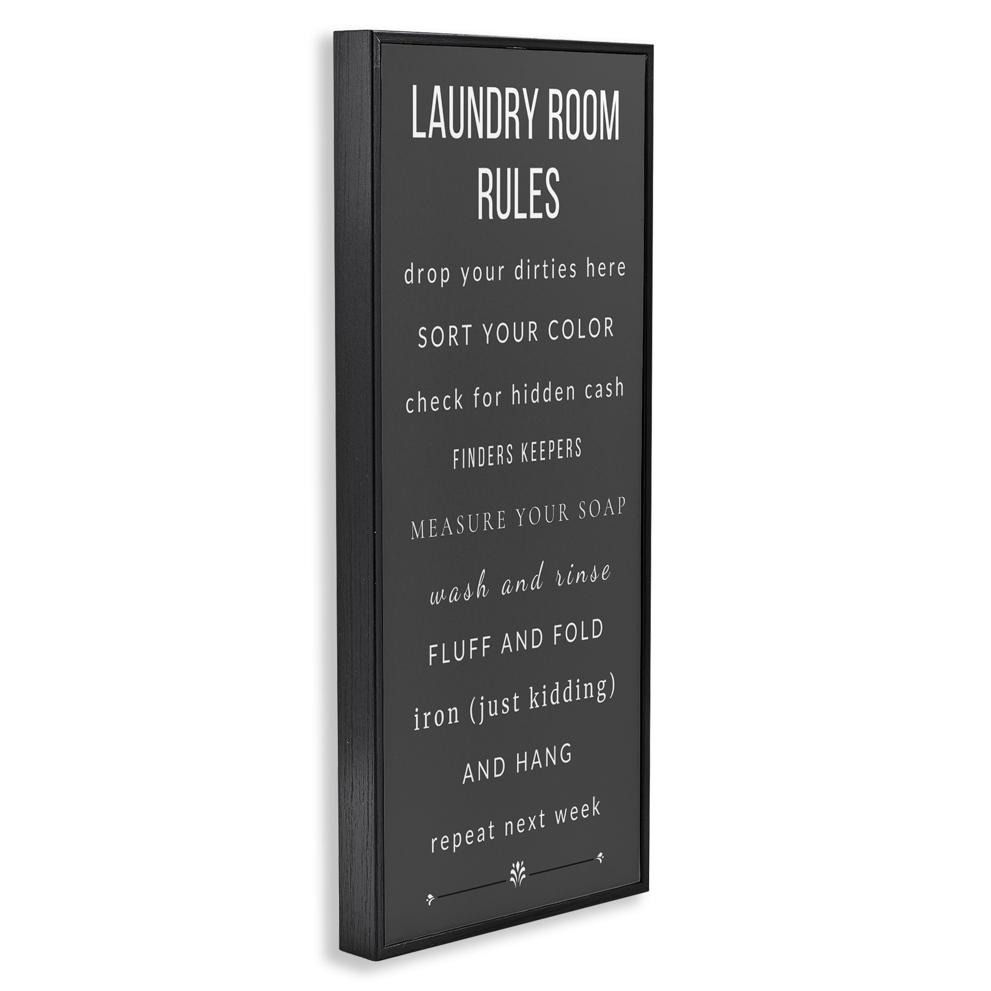Grey Rules of Laundry Room Black Framed Giclee Art, design by Julia Frost