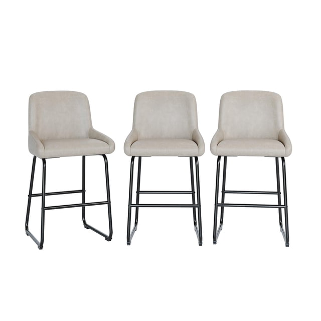 3PC Bar Stools, PU Leather Counter Height Barstools with Back and Footrest, Upholstered Bar Chairs