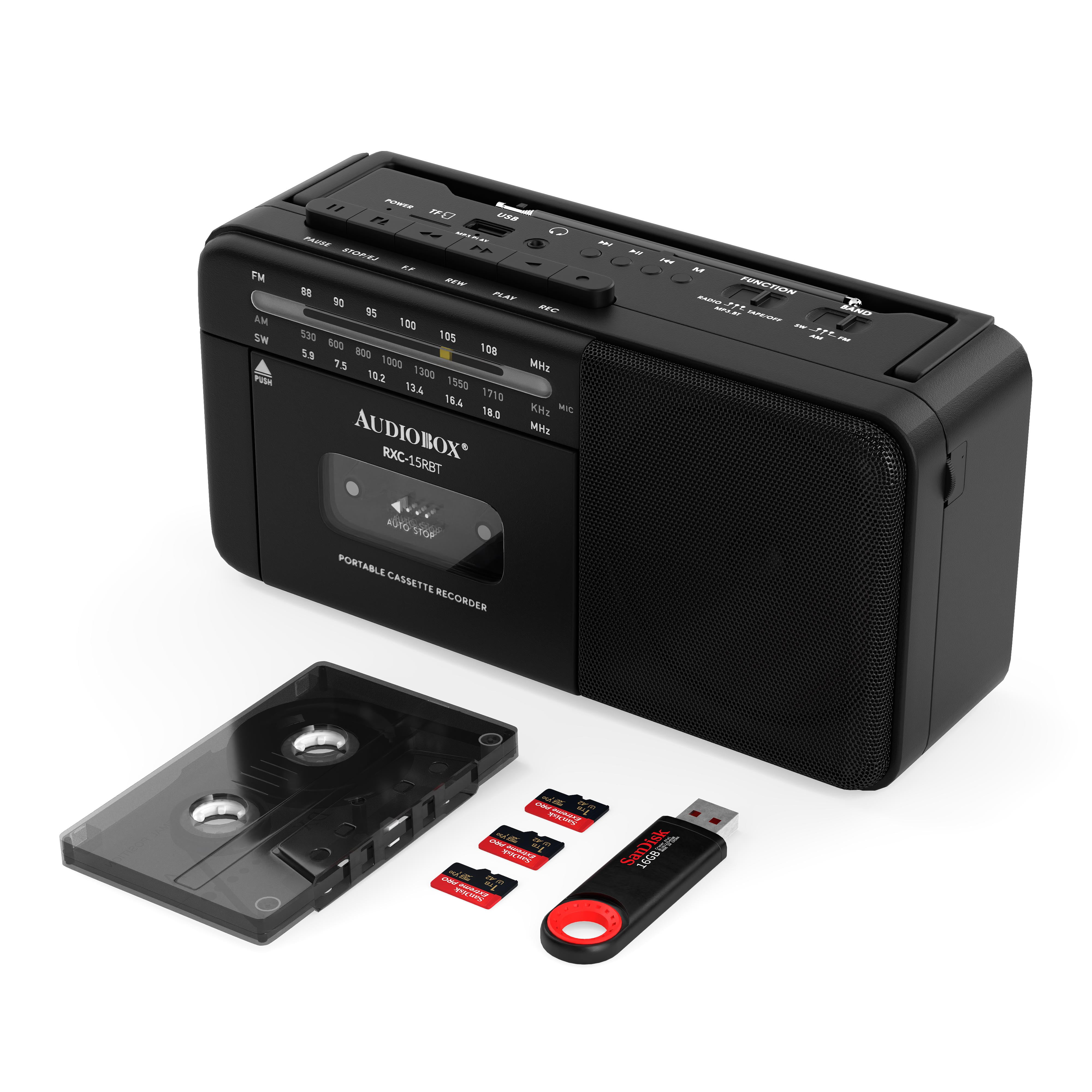 Audiobox RXC-15RBT Retro Rechargeable Bluetooth Radio and Cassette Player - Black