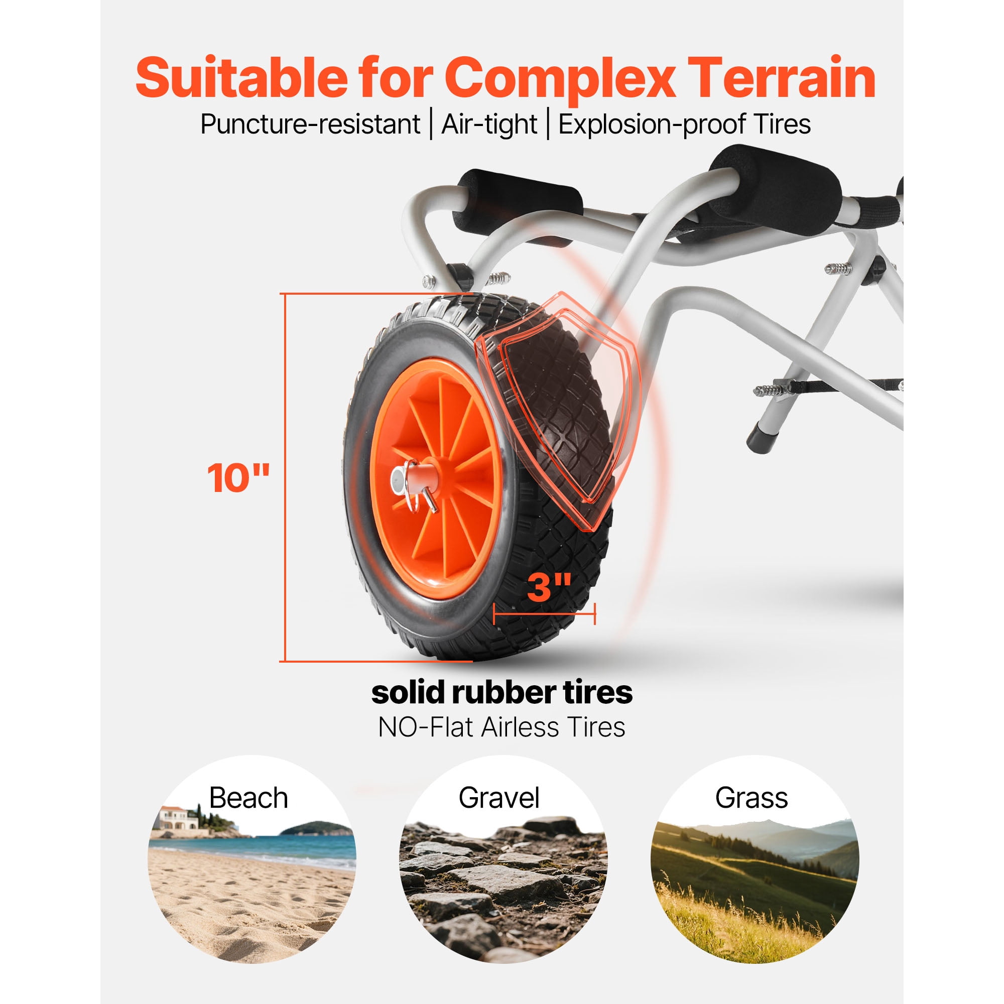 KFFKFF Foldable Kayak Cart with 250 lbs Capacity, Durable Trolley Featuring 10-inch Solid Rubber Tires & Ratchet Strap, Ideal for Transporting Kayaks, Canoes, Paddleboards, Float Mats