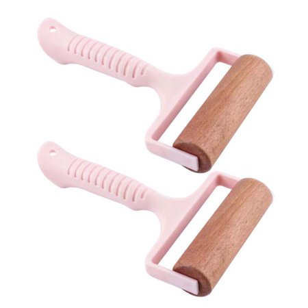 

2pcs Children Wooden Rolling Pin Hand Push Flour Stick Wood Roller for Home (Pink)