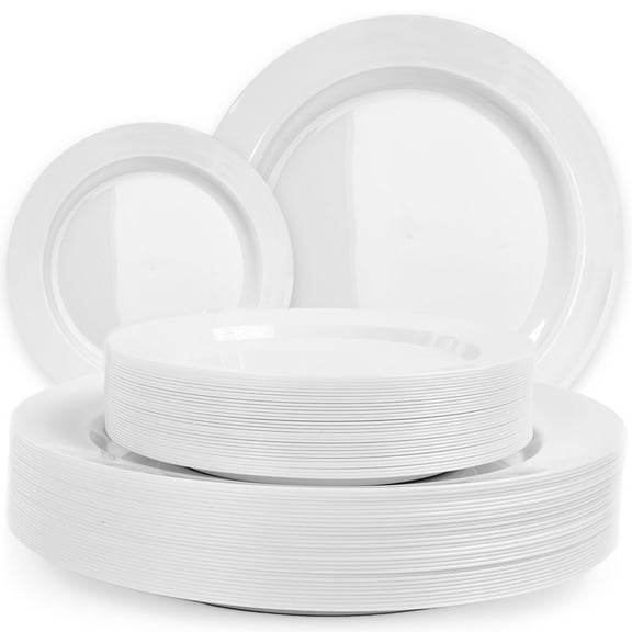 120 White Plastic Plates Disposable, Heavy Duty for Party - 60 Dinner Plates 10-Inch and 60 Salad Dessert Appetizer Plates 8-Inch, Hard Party Plate Elegant Holiday Parties, White Plates Disposable
