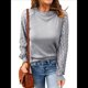 thumbnail image 1 of Camiseta de Larga con Cuello Redondo para Mujer, Otoño-Invierno, con Costuras de Gofre y Encaje, Ajustada Gris M, 1 of 7