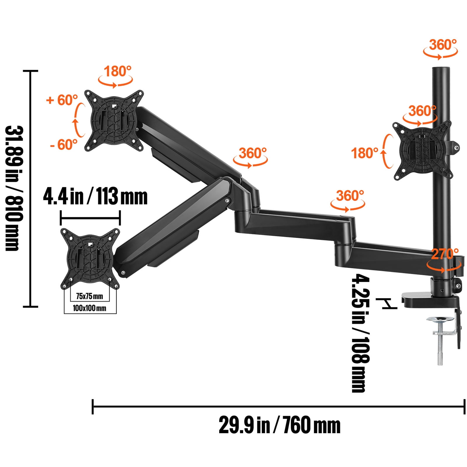 KFFKFF Triple Monitor Arm Mount Desk Stand for 13"-27" Screens up to 20 lbs Each Gas Spring Desk Arms
