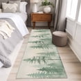 thumbnail image 3 of Green Forest Runner Rugs 2x6 ft Watercolor Misty Green Tall Trees Linen Texture Washable Hallway Rugs Non-Slip Floor Mats Absorbent Carpet Bedside Runners for Bedroom Kitchen Bathroom Laundry Room, 3 of 9