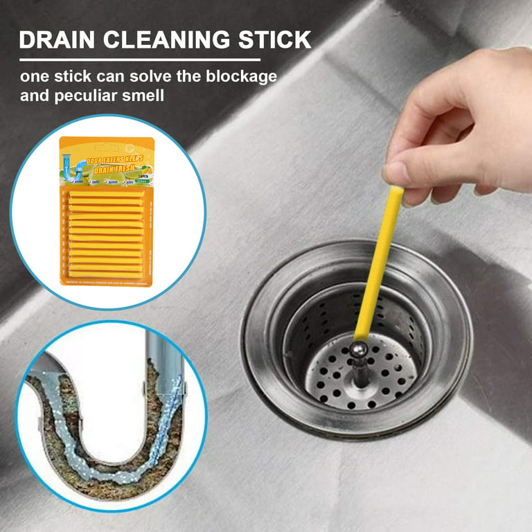 12 Pcs Drain Cleaner Sticks Sets Non-Toxic Sink Clean Deodorizer Tools for Sink Shower Bathtub Toilet Unclogger