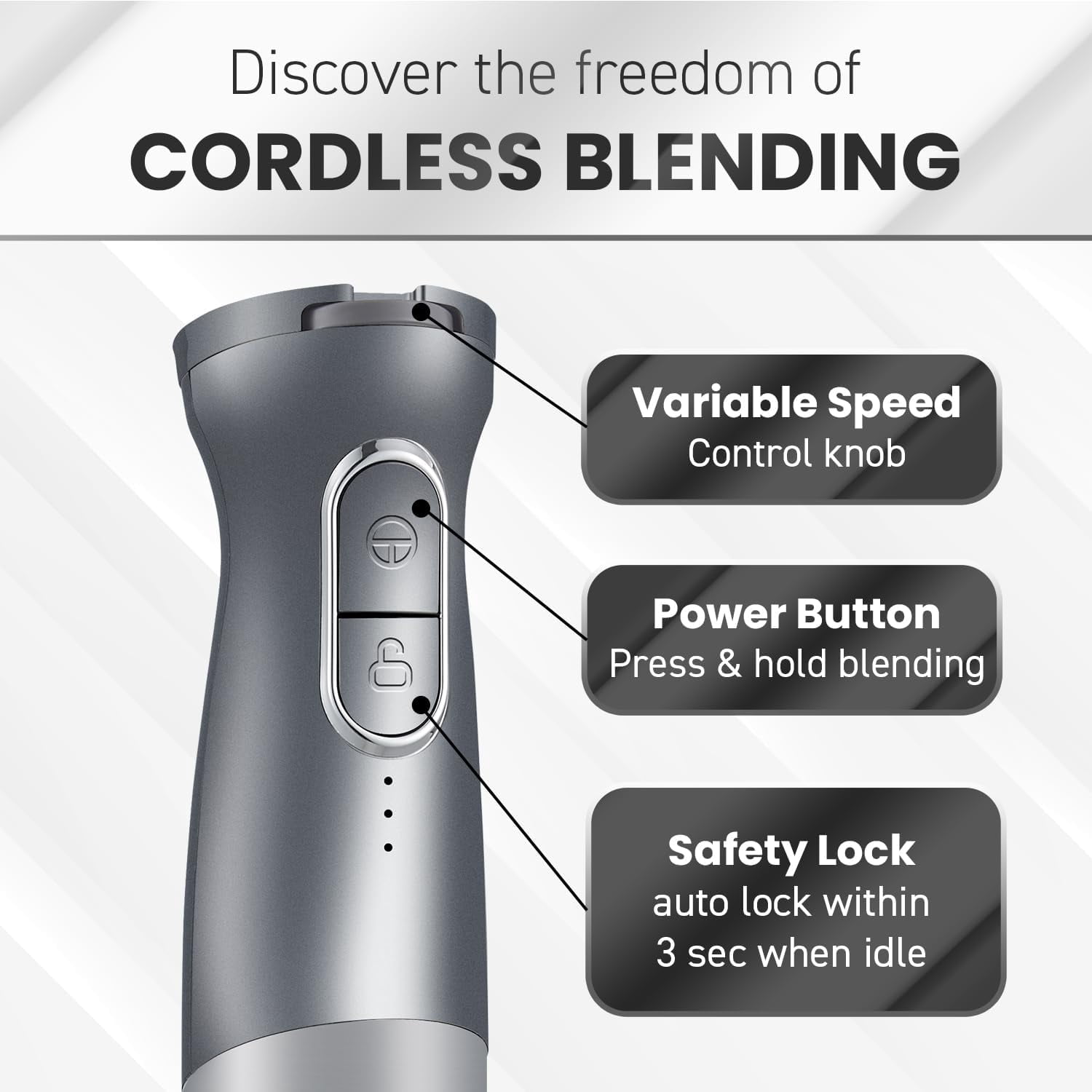 EHB1300 Cordless Hand Blender with Variable Speed and Stainless Steel Blades for Smoothies  Food