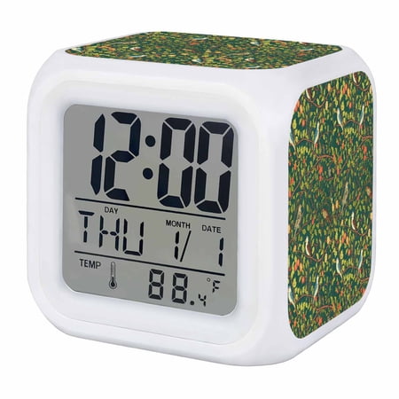 Alarm Clocks Green Bird Digital Clock 7 Color LED Night Light Silent Non-Ticking Battery Operated Berry Tree Branch Plant Cube Clocks Decorative for Bedroom Bedside Living Room Office School Decor