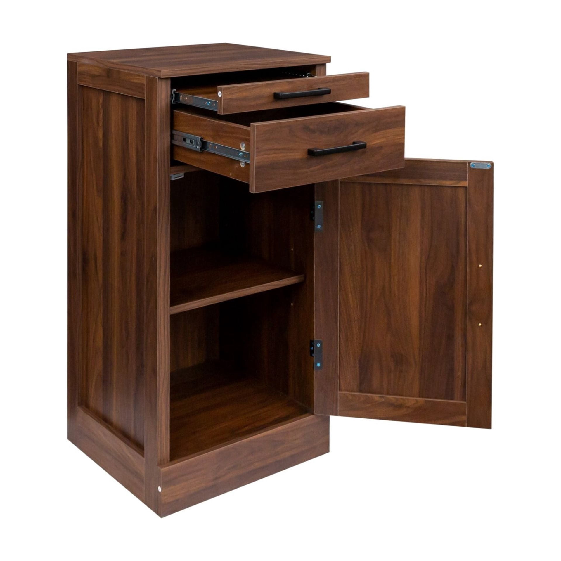 Wine Bar Cabinet with Drawer and Storage Shelf, Freestanding Buffet Cabinet Storage Organizer for Dining Room Living Room, Walnut