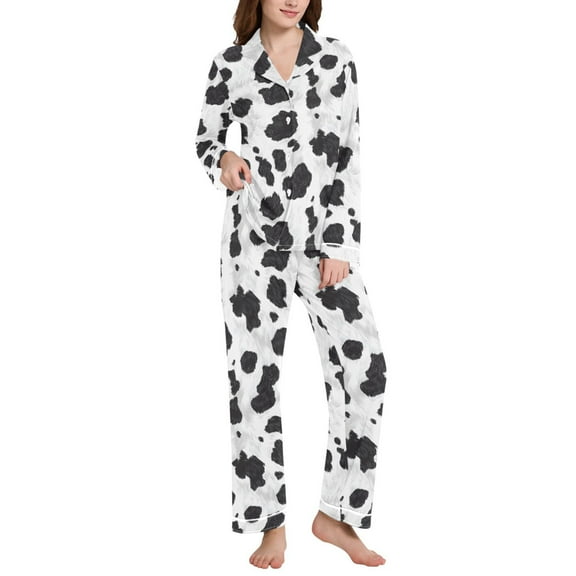 joogoo Pajamas Set for Women Cow Print Long Sleeve Pjs Loungewear L