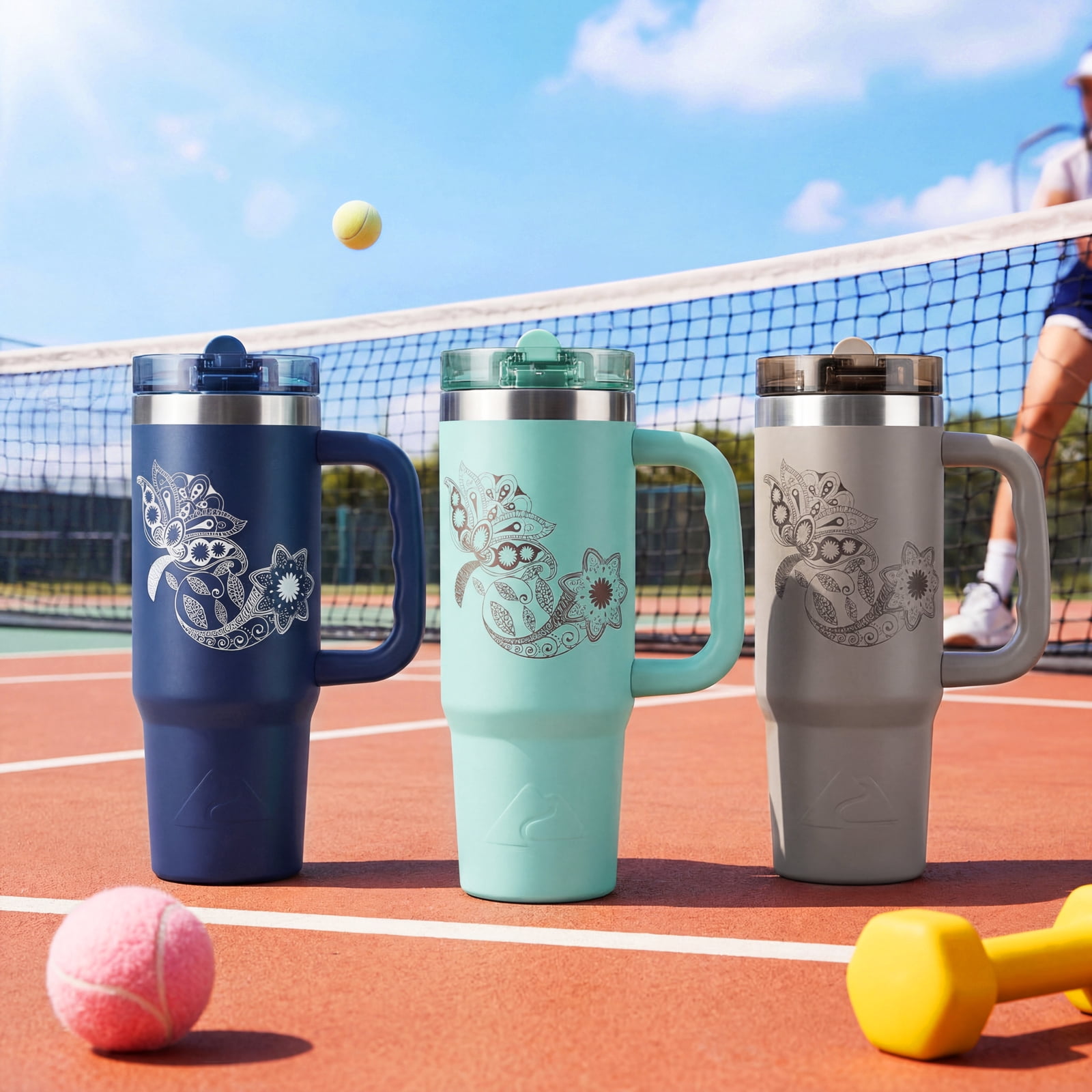 Ozark Trail 30 oz Stainless Steel Insulated Travel Tumbler with Handle and Flip Straw Lid, Turquoise