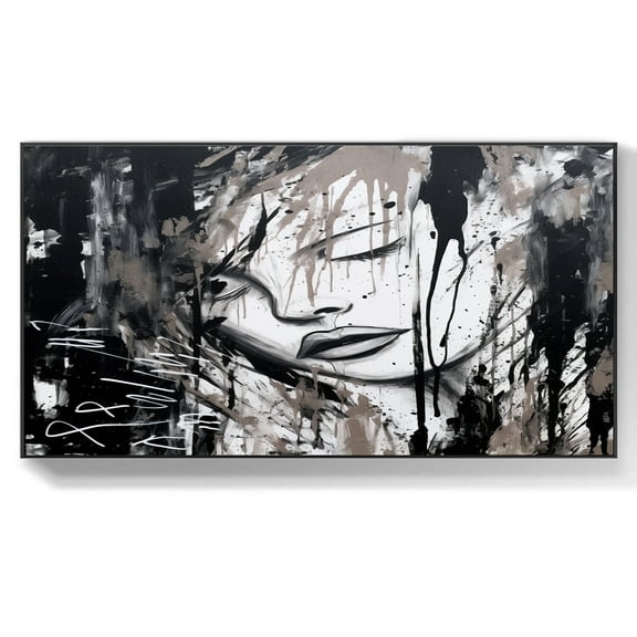 Original Abstract Black and White People Oil Painting Black and White Portrait Canvas Wall Art Large Handmade Living Room Wall Art Decor,Unstretched,Frameless,(41*61cm)16*32Inches