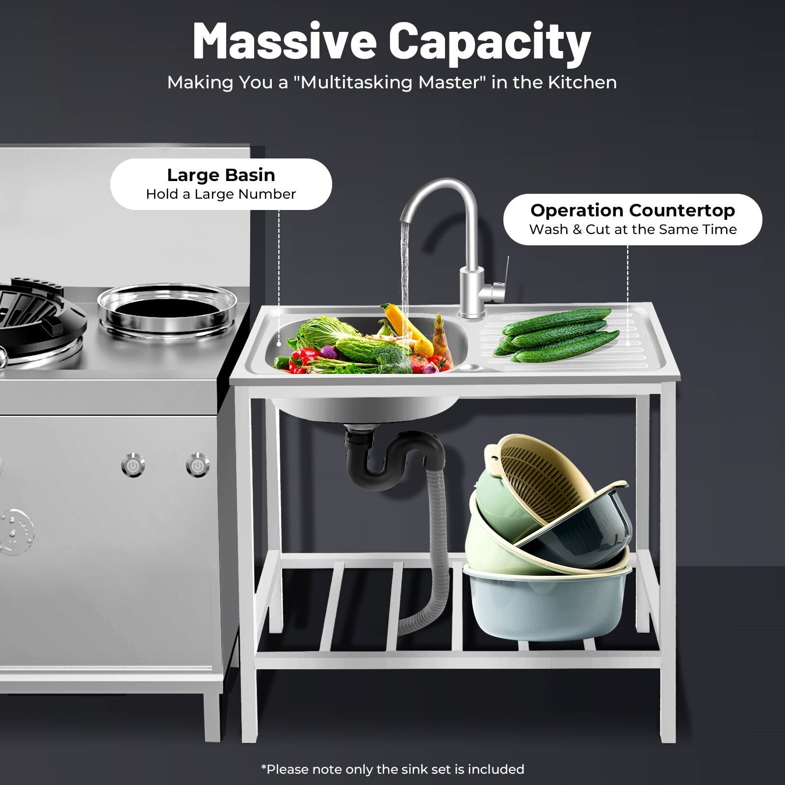 Utility Laundry Sink Kitchen Stainless Steel Single Bowl Kitchen Sink Washing Station