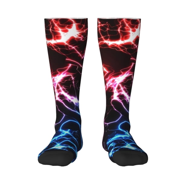 Fotbe Red And Blue Lightning Calcetas Divertidas Estampadas para Hombre y Mujer, Calcetas de Algodón hasta la Rodilla para Caminar, Correr, Enfermería y Embarazo