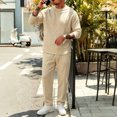 thumbnail image 2 of PNTUTB Fall Winter Men's Solid Color Outfit Sets Crew Neck Long Sleeve Top Elastic Waist Drawstring Pant Two Piece Set Loose Comfort Daily Casual Sets, 2 of 7