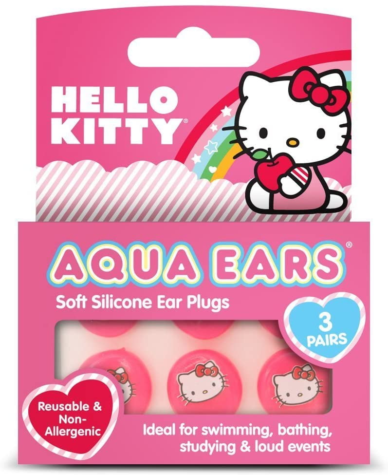 Hello Kitty Aqua Ears Soft Silicone Ear Plugs with Carry Case 3 Pairs