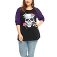 thumbnail image 2 of Mujer TalextCráneo Floral con contraste de color Raglan T-CamiPúrpuXL, 2 of 6