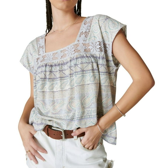 Lucky Brand Womens Lace Beach Embellished T-Shirt, Multicoloured, Medium