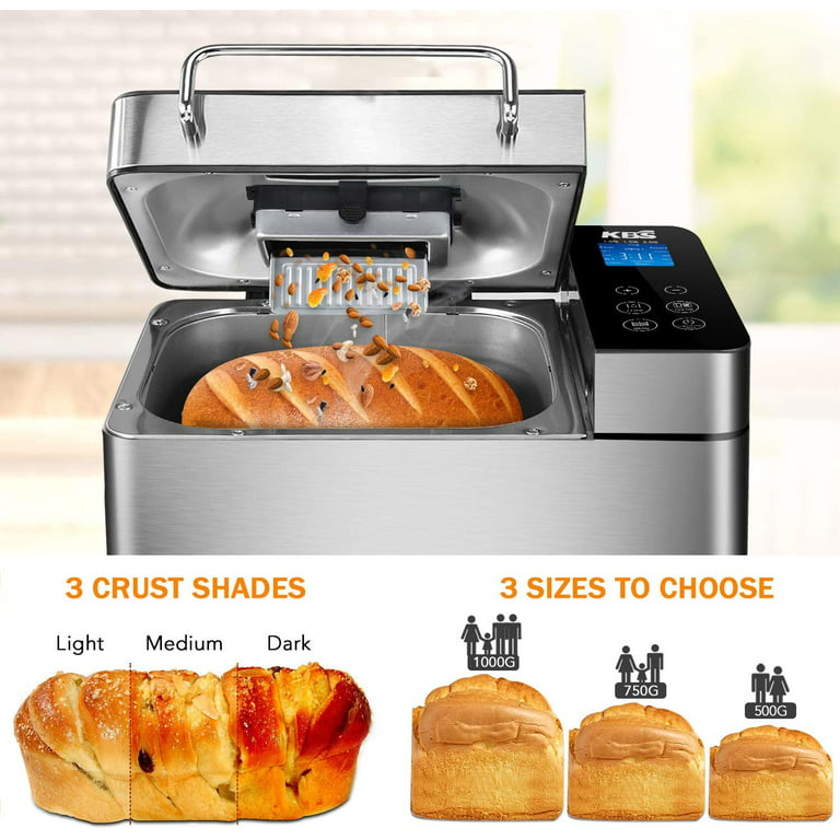 KBS Pro Stainless Steel Bread Machine, 2lb 17-in-1 Programmable XL Bread Maker