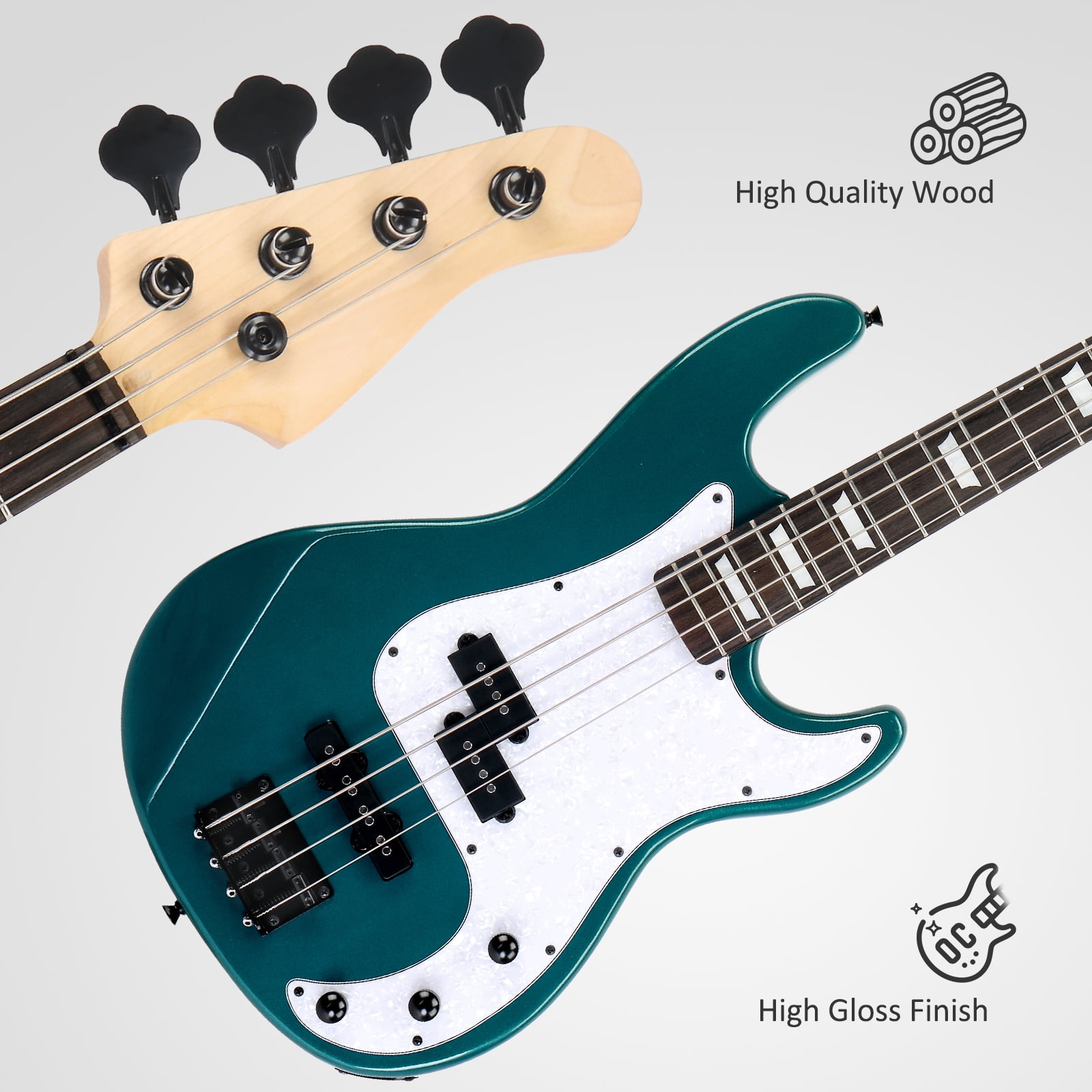 Ktaxon 46in Full-Size Electric Bass Guitar Kit with 20W Amp, Bag for Beginners and Musicians, Blue