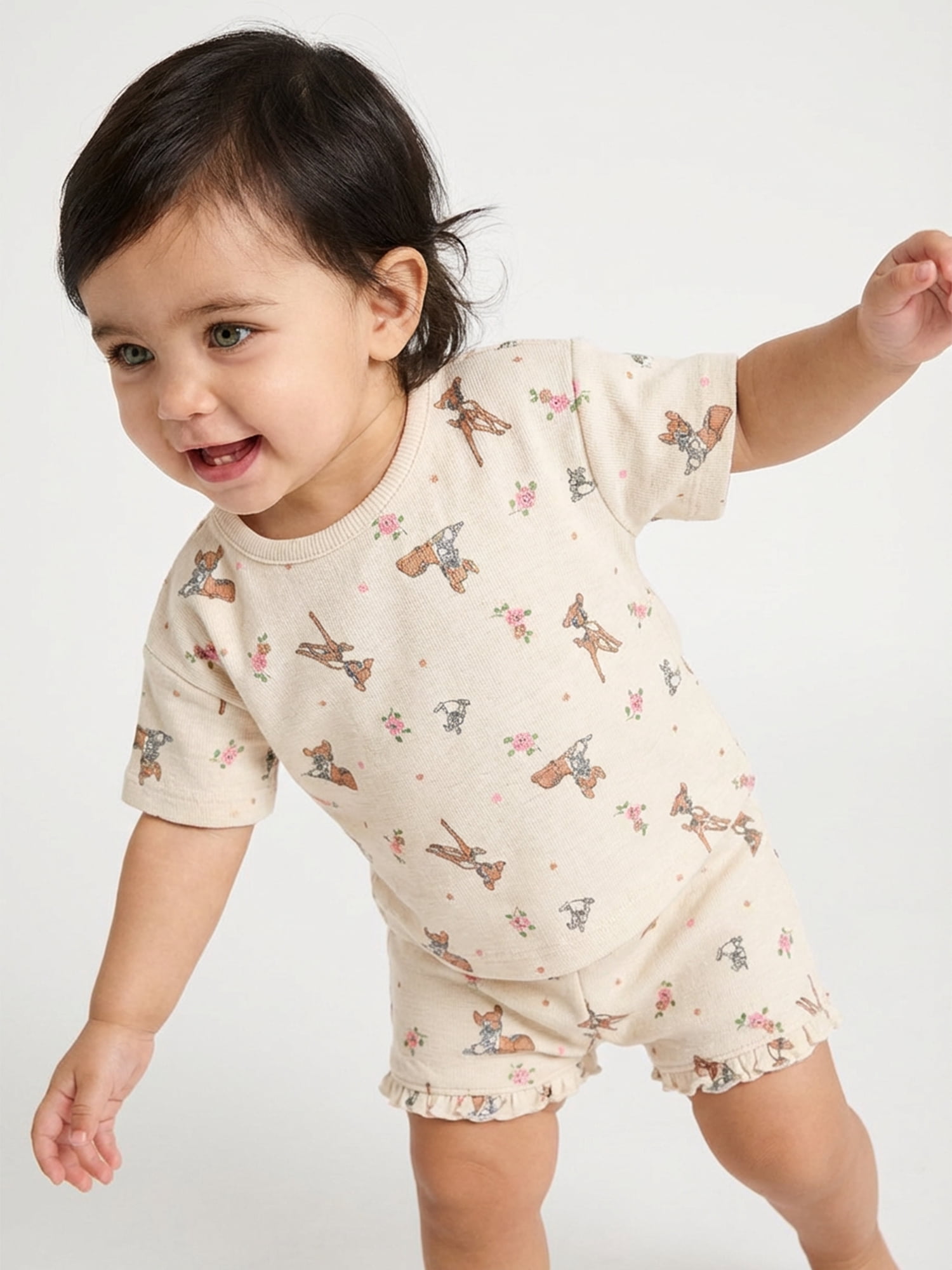 Bambi Baby Girls Faun Friends Textured Knit Top and Ruffle Shorts Set, 2-Piece, Sizes 0M-24M