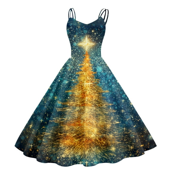 Womens Christmas Dress Christmas Party Dresses Women Christmas Sleeveless Knee Length Retro A Line Flared Swing formal Prom Party Dress