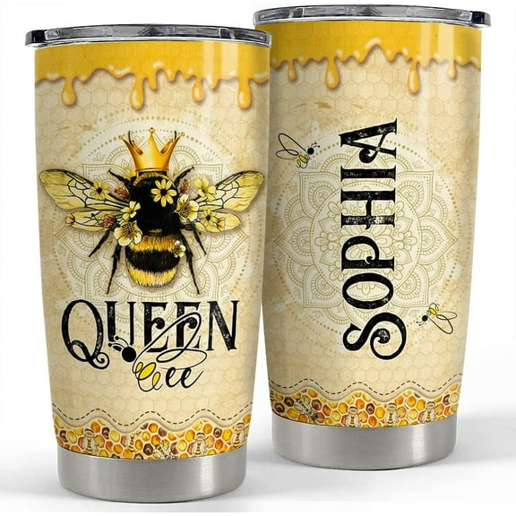 Personalized Queen Bee Tumbler 20oz Tumblers with Lid Gift for Women Girl Daughter Sister Animal Lovers Christmas Birthday