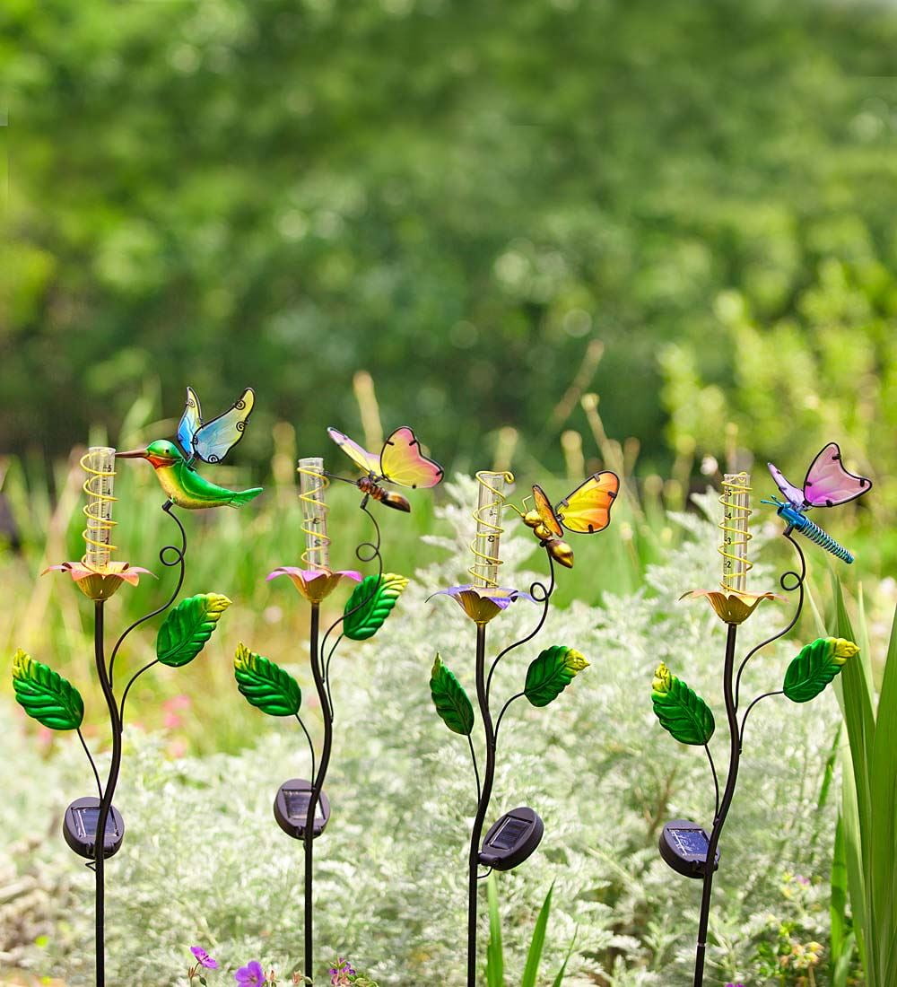 Outdoor Solar Powered Rain Gauge, in Butterfly, 4.5"W x 38"H by Problem Solvers