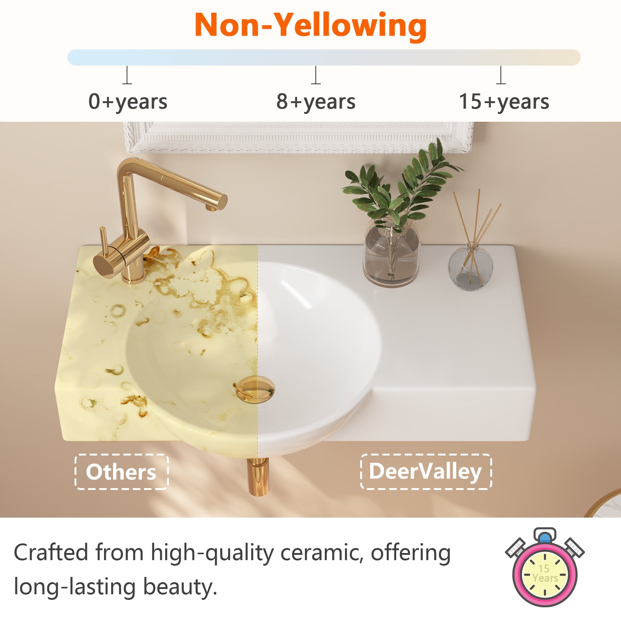 30 in. Left Side White Ceramic Novelty Wall-Mount Sink Wall Hung Rectangular Bathroom Vessel Sink, Single Faucet Hole