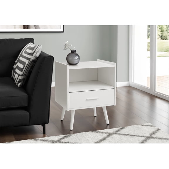 Dtwnek Wood Side Table End Table with 1 Drawer and 1 Open Shelf, Modern Nightstand for Bedroom, Living Room, White
