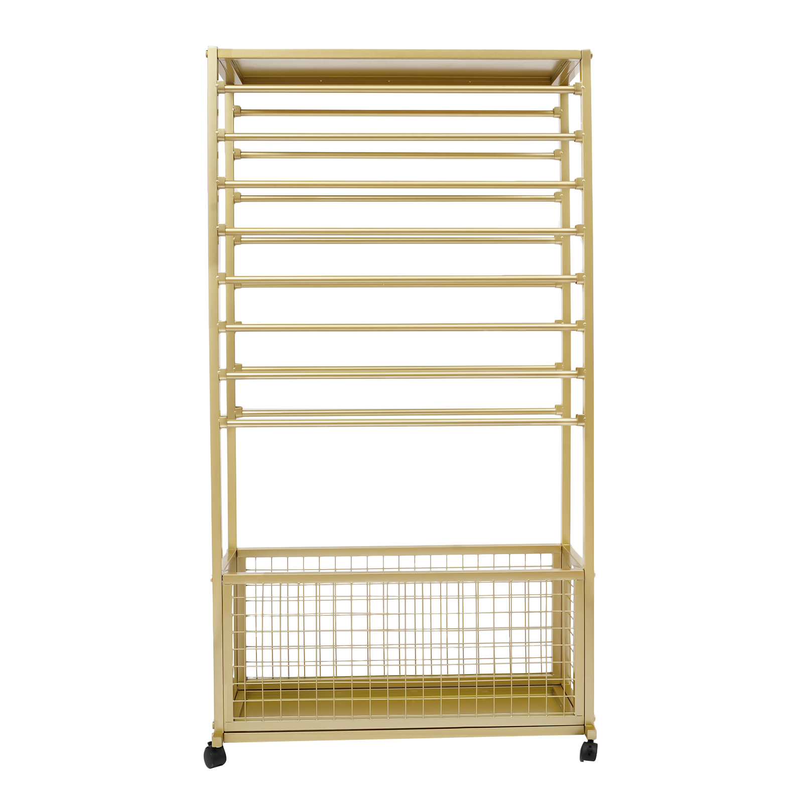 Mobile Ribbon Holder with 16 Hanging Rods, Gold, for Florists, Dyeing Factories, Homes, Hotels to Hold Wrapping Paper, Ribbons, Scarves, Clothes, and More
