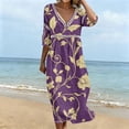 thumbnail image 6 of Ayolanni Floral Dresses for Women 3/4 Sleeve V-Neck A-Line Maxi Dress Cutout Boho Party Elegant Long Dress Multicolor L, 6 of 6