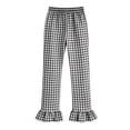 thumbnail image 3 of dazeni Girls Gingham Pants Kids Casual Elastic High Waist Plaid Trousers Soft Ruffle Hem Wide Leg Pants with Pockets Black 11-12 Years, 3 of 7