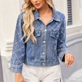 thumbnail image 7 of Wdfiry Women's Denim Jackets Fashion Casual Long Sleeve Solid Color Coat Button Down with Pocket Slim Fit Jean Cardigan Autumn Winter, 7 of 7