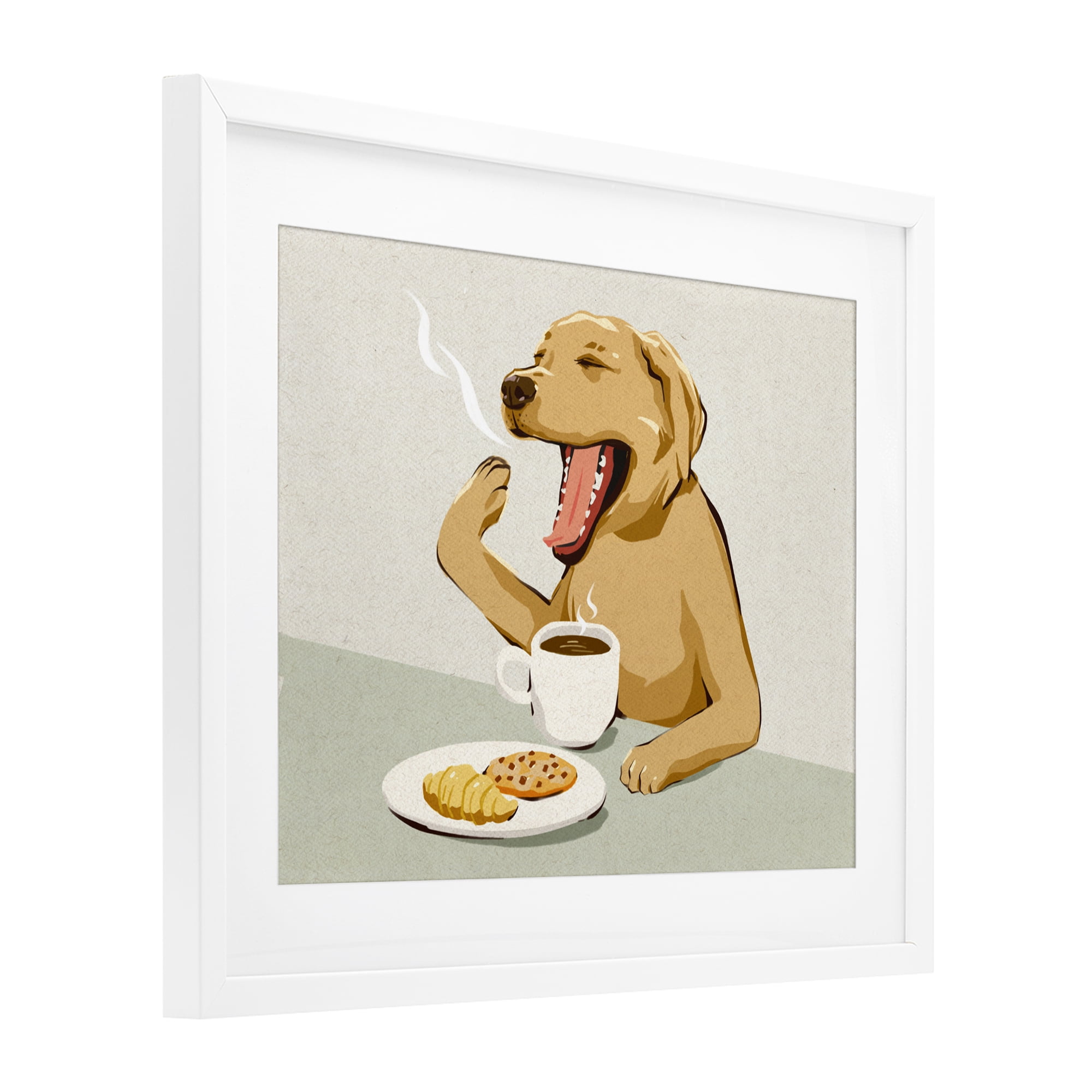 Stupell Industries Yawning Dog with Morning Coffee White Framed Print Under Glass, design by Ziwei Li