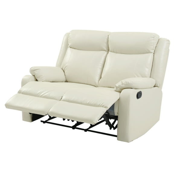 Glory Furniture Ward Faux Leather Double Reclining Loveseat in Pearl