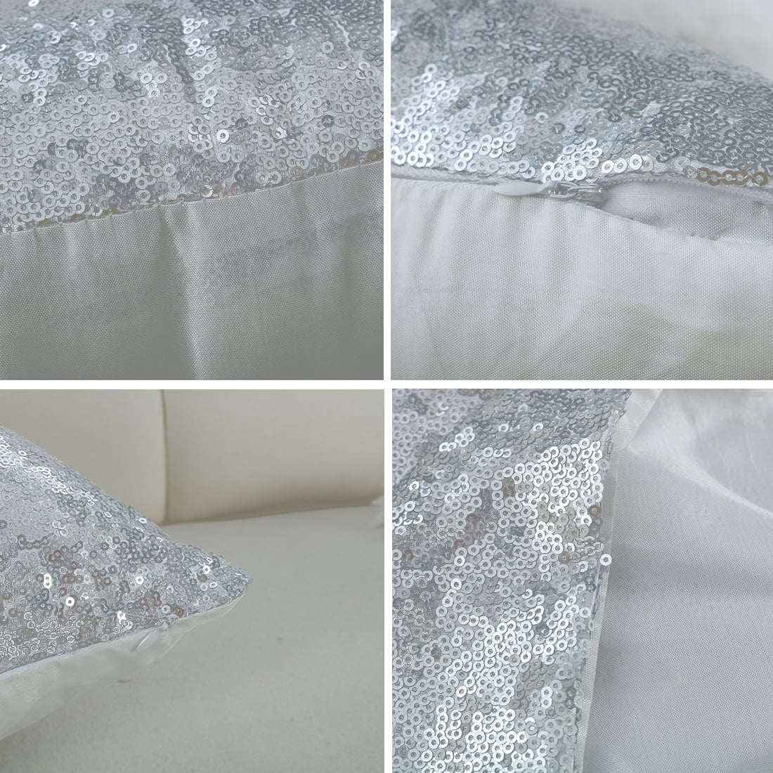 Plastic Sequin Decor Square Zipper Closure Chair Seat Cushion Cover